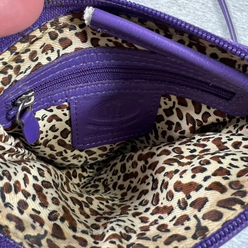 ILI NY Crossbody Bag Purple‎ Pebbled Leather Leopard Lining 8